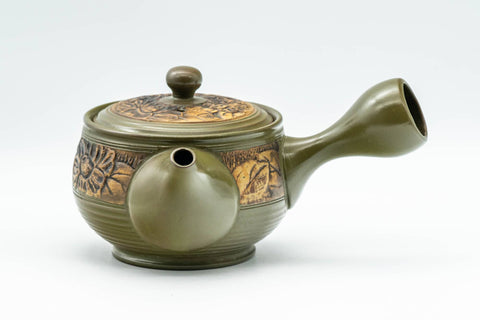 Japanese Kyusu - Green Floral Tokoname-yaki Nozomi Teapot - 200ml - Tezumi