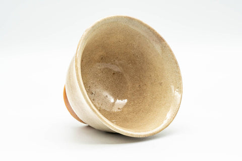 Japanese Teacup - Beige Caramel Hagi-yaki Yunomi - 120ml - tilted view showing the interior and foot