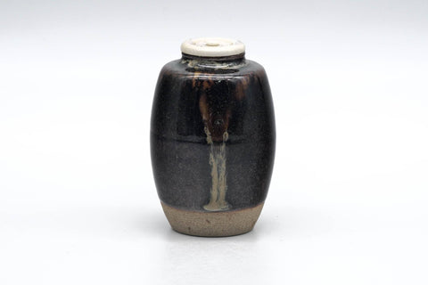 Japanese Chaire - Black Seto-yaki Imo-no-ko Tea Jar with Shifuku