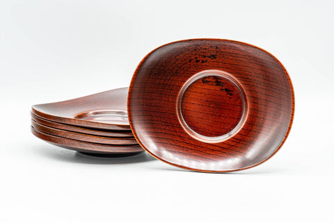 Japanese Chataku - Set of 5 Elliptical Wooden Lacquered Tea Saucers - Tezumi