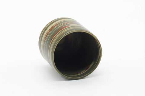 Tezumi — Japanese Teacup - Green Yellow Nerikomi Tokoname Yunomi - 135ml — three-quarter view