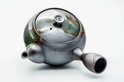 Japanese Kyusu - Green Ash Glazed Banko-yaki Mesh Teapot - 450ml