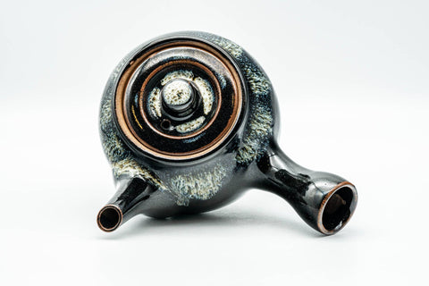 Tezumi — Japanese Kyusu - Jet Black Hare's Fur Drip-Glazed Do-ake Ceramic Filter Teapot - 340ml — interior view showing the filter