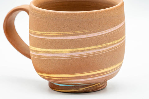 Japanese Teacup - Beige Blue Nerikomi Rear-handled Yunomi - 180ml - side view showing the handle