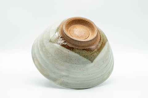 Japanese Matcha Bowl - Spiraling Grey Glazed Chawan - 250ml - tilted view showing the foot ring