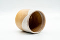Japanese Teacup - Beige White Glazed Weathered Hagi-yaki Yunomi - 190ml - tilted overhead view showing the interior and rim