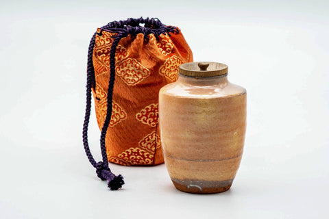 Japanese Chaire - 梅田陶楽 Umeda Touraku - Beige Pink Gohonte Hagi-yaki Tea Caddy with Shifuku