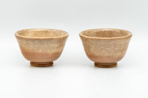 Tezumi — Japanese Teacups - Pair of Milky Drip-Glazed Hagi-yaki Guinomi - 40ml — three-quarter view