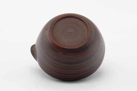 Tezumi — Japanese Katakuchi - Red Nerikomi Tokoname Handleless Yuzamashi - 235ml — inverted showing the foot ring