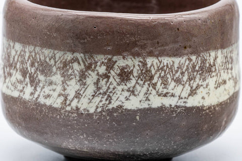 Japanese Matcha Bowl - 手 Grey White Obi Raku Chawan - 300ml