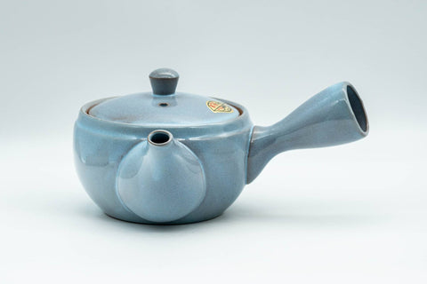 Japanese Tea Set - Floral Sky Blue Kyusu Teapot with 5 Yunomi Teacups