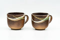 Japanese Teacups - Pair of Brown Textured Ushirode Yunomi - 150ml - the pair side by side showing the handles