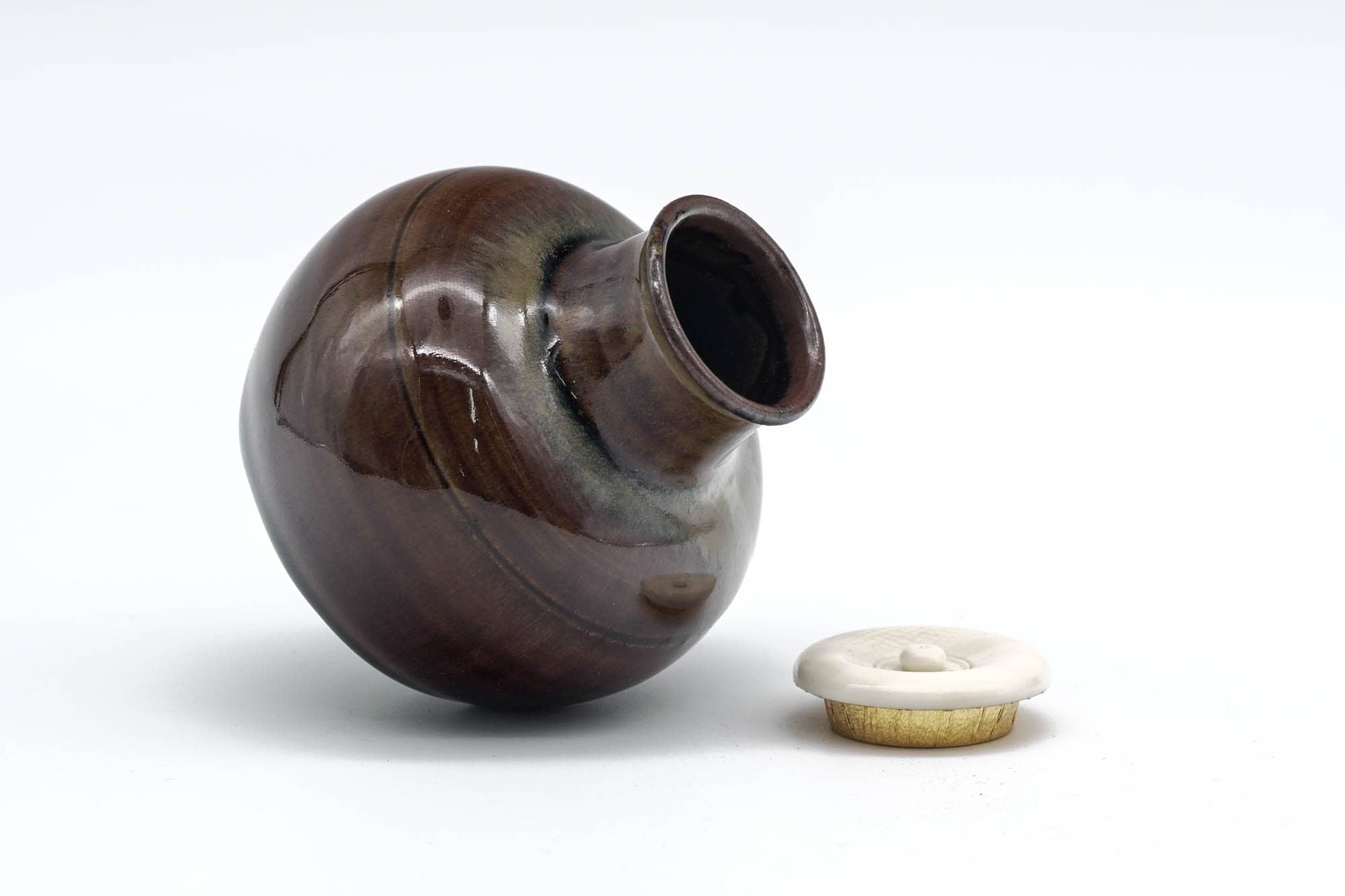 Japanese Chaire - 元永彰一 Motonaga Shōichi - Brown Drip-Glazed Marutsubo Takatori-yaki Tea Jar with Shifuku