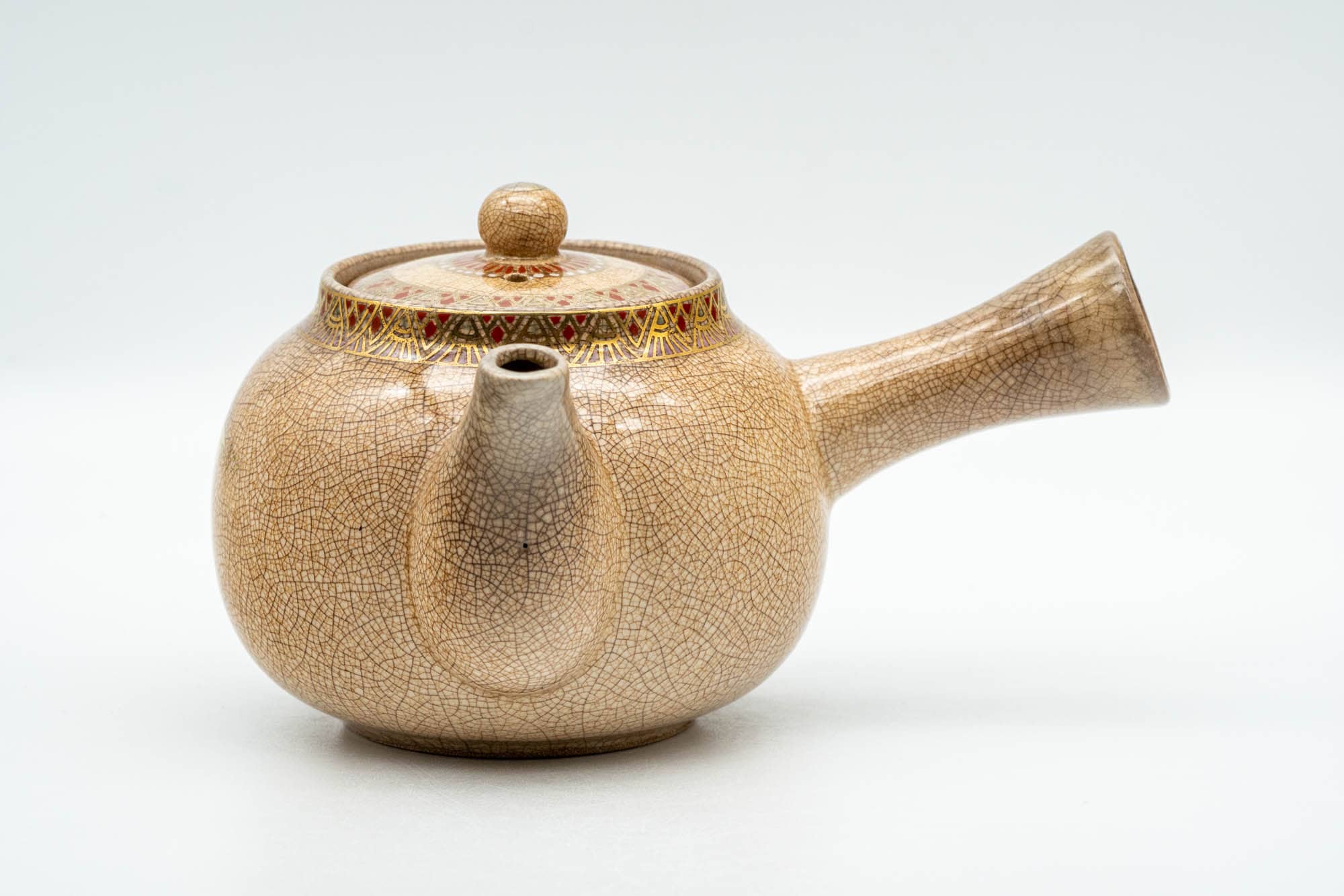 Japanese Kyusu - Weathered Beige Floral Bamboo Decorated Debeso Teapot - 270ml - Tezumi