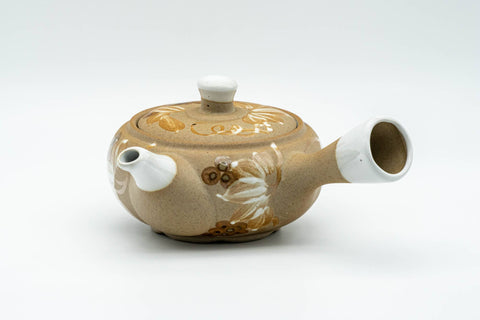 Japanese Kyusu - Floral Beige Glazed Porcelain Teapot - 300ml - Tezumi