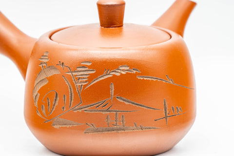 Japanese Kyusu - Engraved Village Tokoname-yaki Debeso Teapot - 275ml - Tezumi