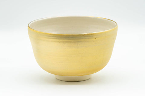 Japanese Matcha Bowl - Floral Golden Kyo-yaki Chawan - 350ml - side view of the golden glaze