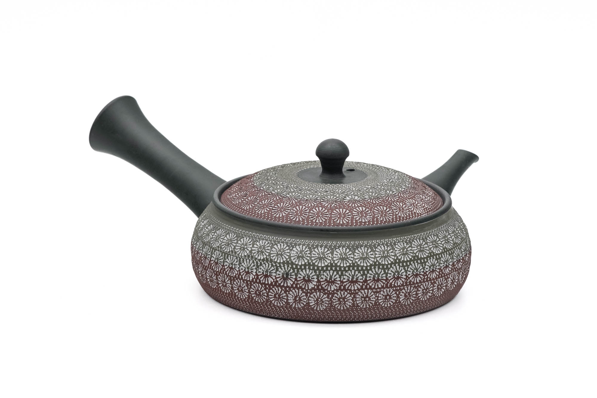 Japanese Kyusu - 磯部輝之 Teruyuki Isobe - Hira-Maru Floral Mishima Tokoname-yaki Teapot - 280ml