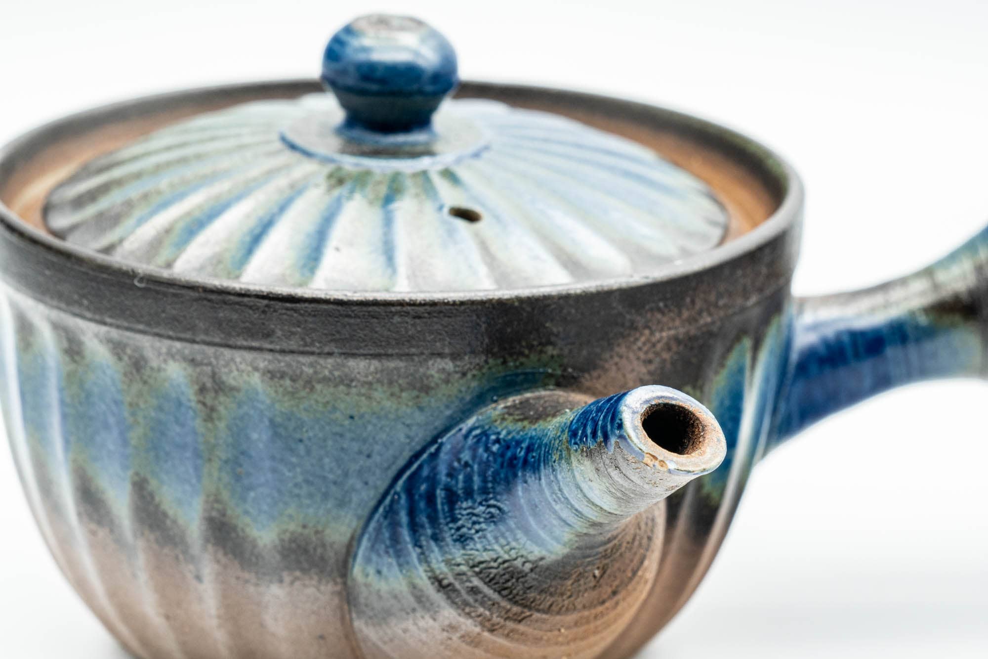 Japanese Kyusu - Blue Brown Wavy Body Nozomi Teapot - 225ml - Tezumi
