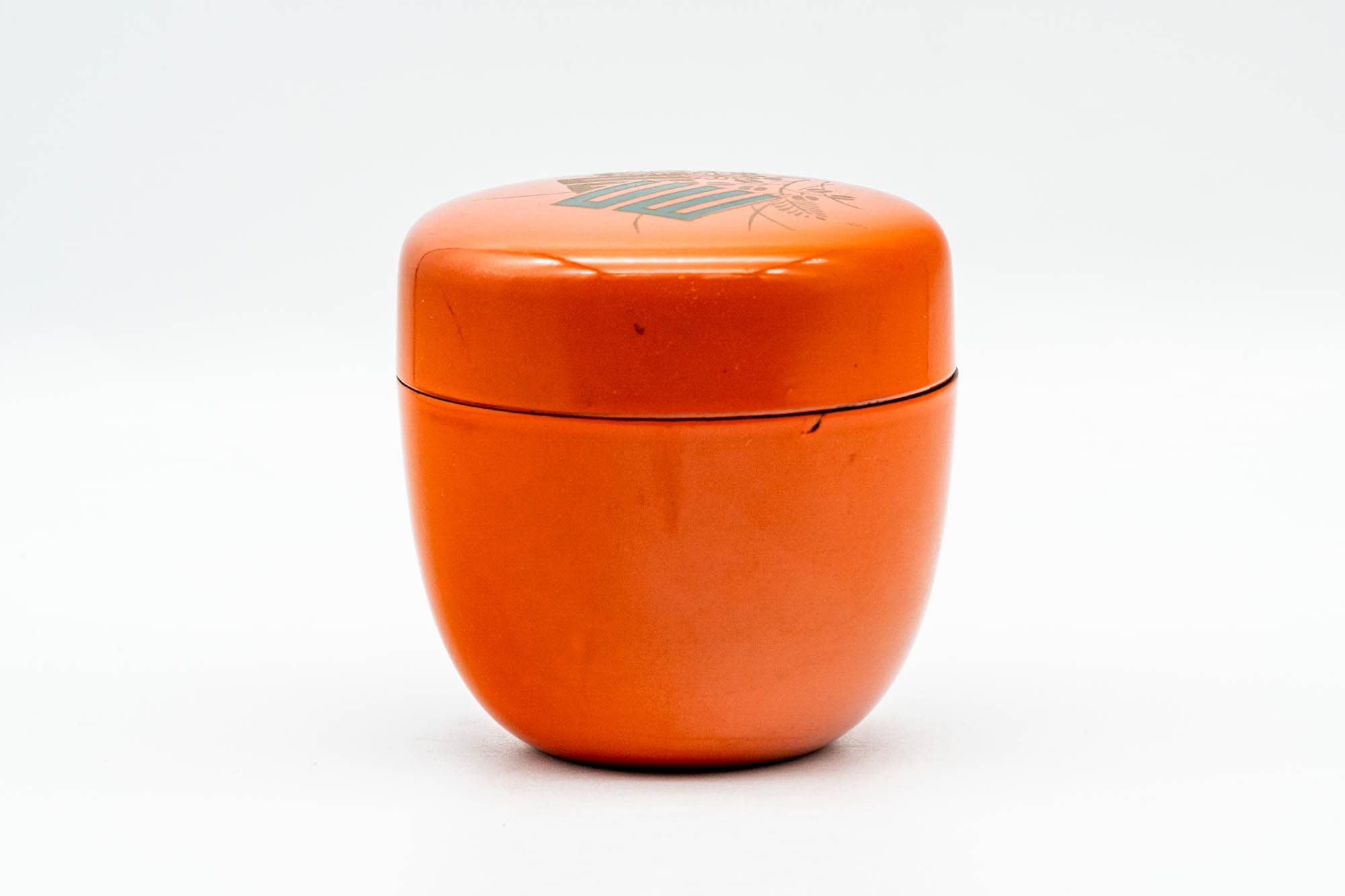Japanese Natsume - Gold Floral Orange Lacquered Matcha Tea Canister - 100ml