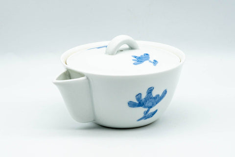 Japanese Houhin - Blue Floral White Porcelain Arita-yaki Do-ake Teapot - 150ml