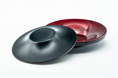 Japanese Chataku - Set of 4 Scarlet Red Black Lacquered Tea Saucers
