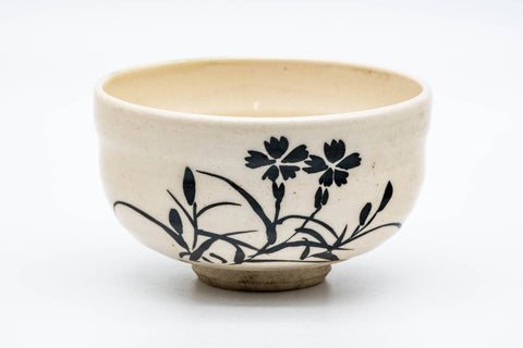 Japanese Matcha Bowl - Beige Floral Dojimari-gata Chawan - 200ml