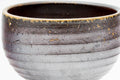 Side view of the Bizen chawan showing the ash gradient and throwing-ring texture