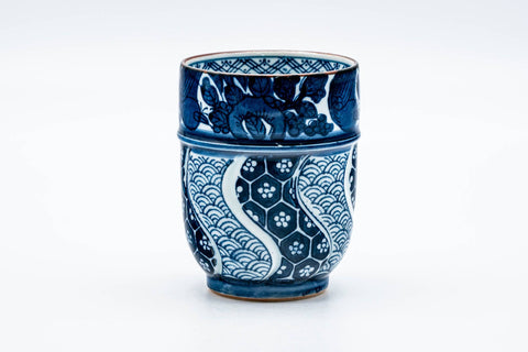 Japanese Teacup - Blue Wavy Geometric Arita-yaki Yunomi - 200ml