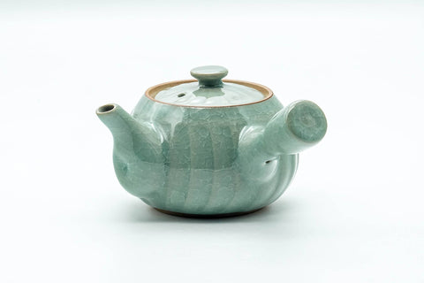 Japanese Tea Set - Green Celadon Glazed Kyusu Teapot with 5 Yunomi Teacups