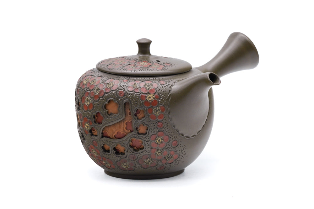 Japanese Kyusu - 間野舜園 Mano Shunen - Plum Blossom Layered Tokoname Teapot - 200ml