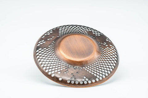 Japanese Chataku - Set of 5 Perforated Copper Matsu Take Ume Tea Saucers in Wooden Box