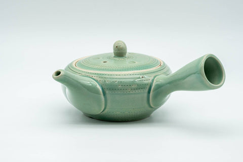Japanese Kyusu - Mint Green Hiramaru-gata Obi-ami Teapot - 220ml - Tezumi