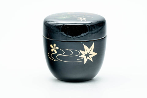 Japanese Natsume - Momiji Sakura Black Lacquer Matcha Tea Caddy - 110ml