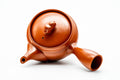 Japanese Kyusu - Sheep Drum Decorated Tokoname-yaki Mesh Teapot - 260ml - raised three-quarter view showing the domed lid knob