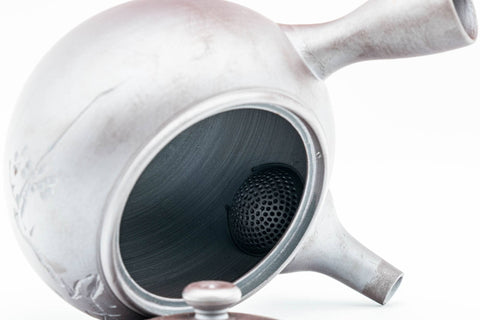 Japanese Tea Set - Engraved Banko-yaki Debeso Kyusu Teapot with Katakuchi Water Cooler and 2 White Inner-Glazed Yunomi Teacups - Tezumi