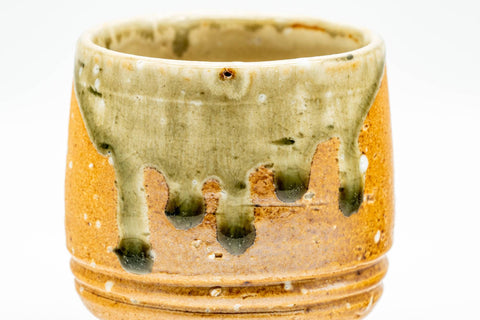 Japanese Teacup - Orange Green Drip-Glazed Shigaraki-yaki Yunomi - overhead view of the glazed interior