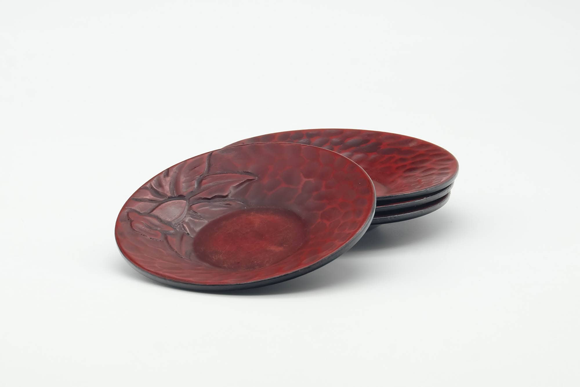 Japanese Chataku - Set of 4 Floral Scaled Red Lacquer Tea Coasters
