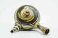 Overhead view of the teapot showing the lid, knob, handle and spout.