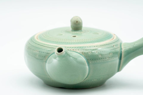 Japanese Kyusu - Mint Green Hiramaru-gata Obi-ami Teapot - 220ml - Tezumi