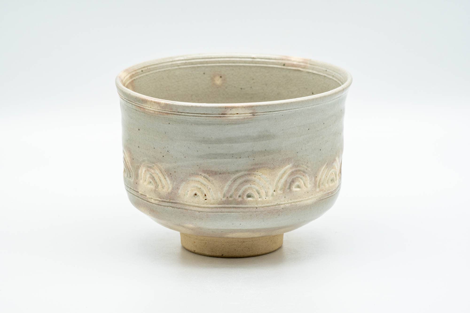 Japanese Matcha Bowl - 香雲 Miyagawa Kouun - Wave Engraved Kyo-yaki Dojimari-gata Chawan - 350ml - Tezumi