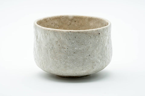 Front view of the chawan showing the pale grey-white textured surface.