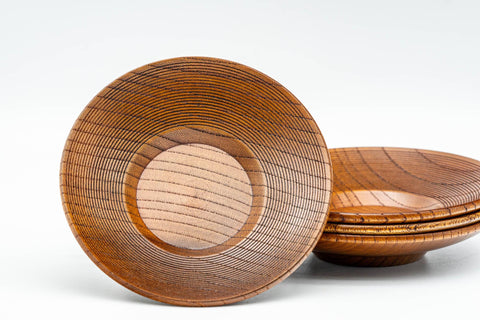 Japanese Chataku - Set of 4 Spiraling Wooden Tea Saucers - Tezumi