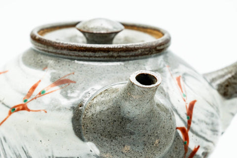 Japanese Tea Set - Grey White Hakeme Brush Glazed Kyusu Teapot with 5 Yunomi Teacups