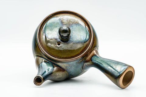 Japanese Kyusu - Blue Brown Glazed Mesh Filter Side-handled Teapot - 300ml - Tezumi