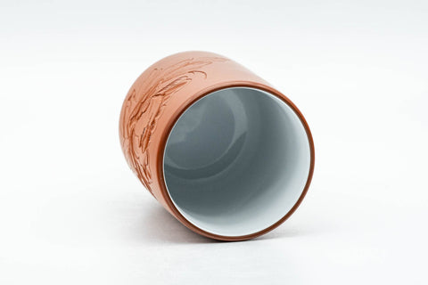 Japanese Teacup - Floral Kanji Engraved White Inner-Glazed Tokoname-yaki Yunomi - 150ml - Tezumi