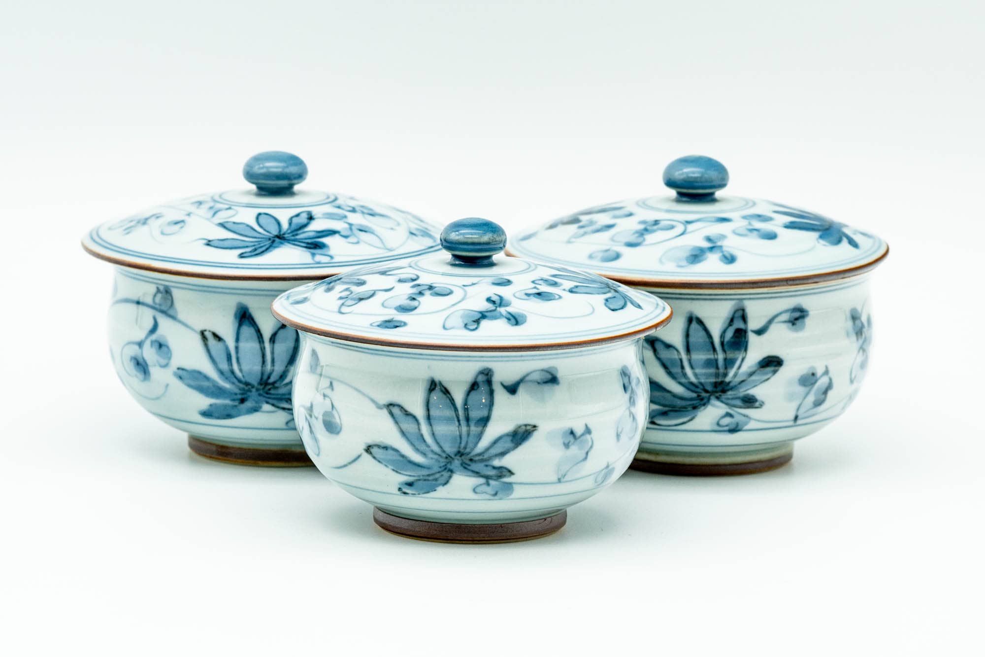 Japanese Tea Set - Blue Floral Arita-yaki Dobin Teapot and 3 Yunomi Teacups