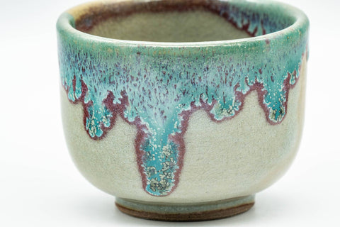 Japanese Teacup - Turquoise Drip-Glazed Agano-yaki Ushirode Yunomi - 120ml