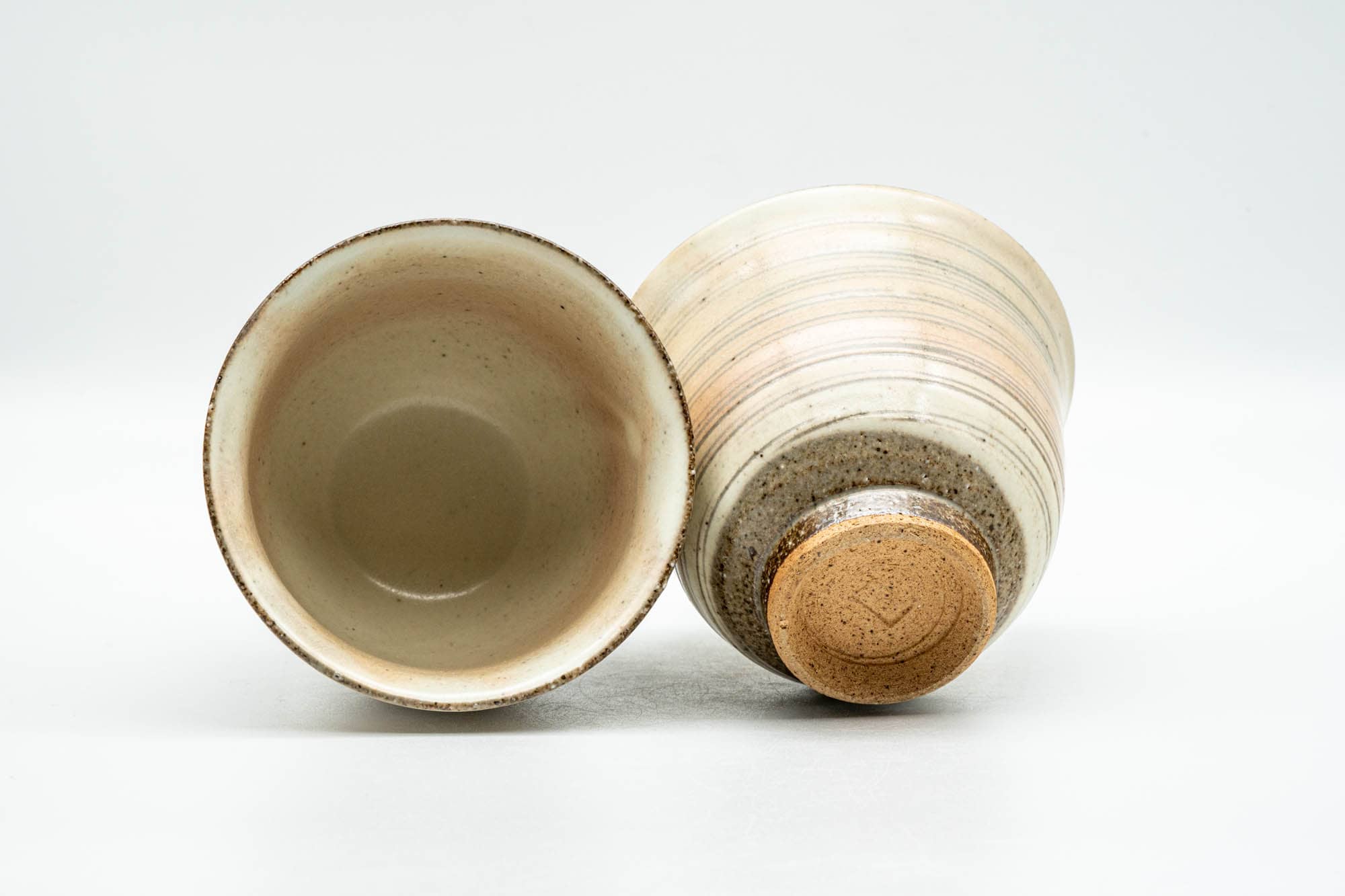 Japanese Teacups - Pair of Beige Pink Glazed Spiraling Yunomi - 150ml - Tezumi