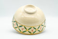 Japanese Matcha Bowl - Beige Green Geometric Kyo-yaki Chawan 200ml - inverted view showing the base and foot